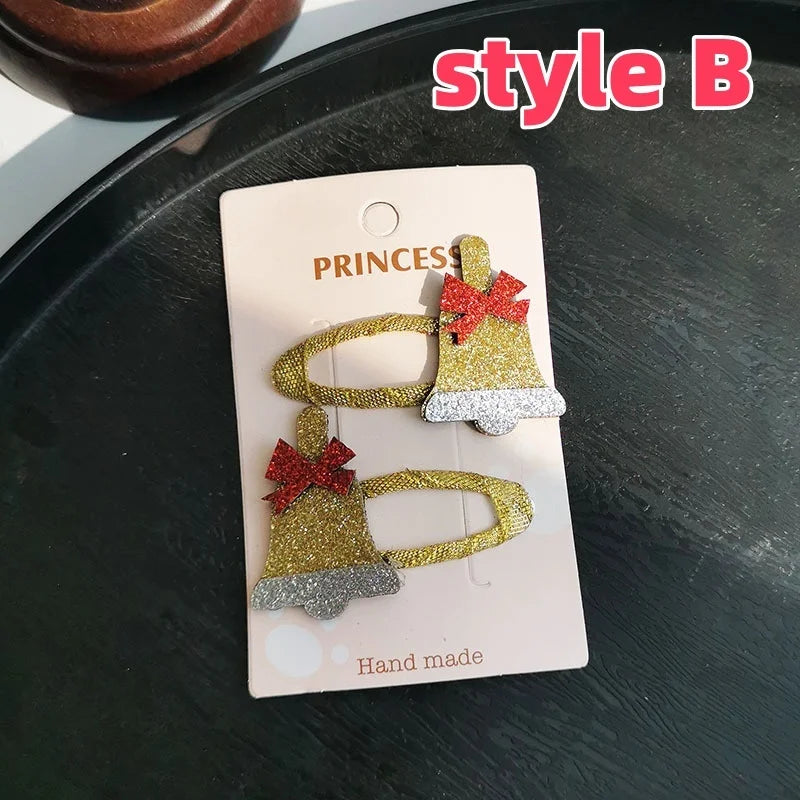 Exquisite Cute Glitter Christmas Hair Clips Children Elk Snowflake Bangs Hairpin Sequin Baby Girls Headwear Kids Accessories