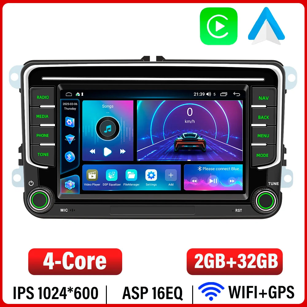 BQCC 7'' Android 13 Octa Core Car Player For Volkswagen VW CC Passat B7 Polo Golf 5 6 Jetta uy5 uy6 Carplay Mirrorlink WIFI GPS