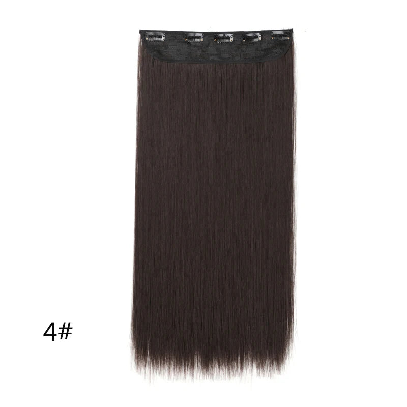 Synthetic 5-Clip One Piece Invisible Hair Extensions Long Straight 24Inch Heat Resistant Hairpiece for Women