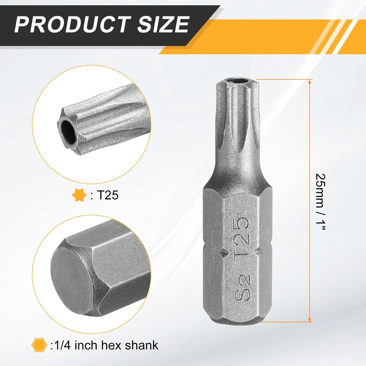 2/5/10pcs T6 T8 T10 T15 T20 T25 T27 T30 T40 Torx Screwdriver Bit 1/4" Hex Shank 25mm S2 Star Head Hex Security Screw Driver Bits