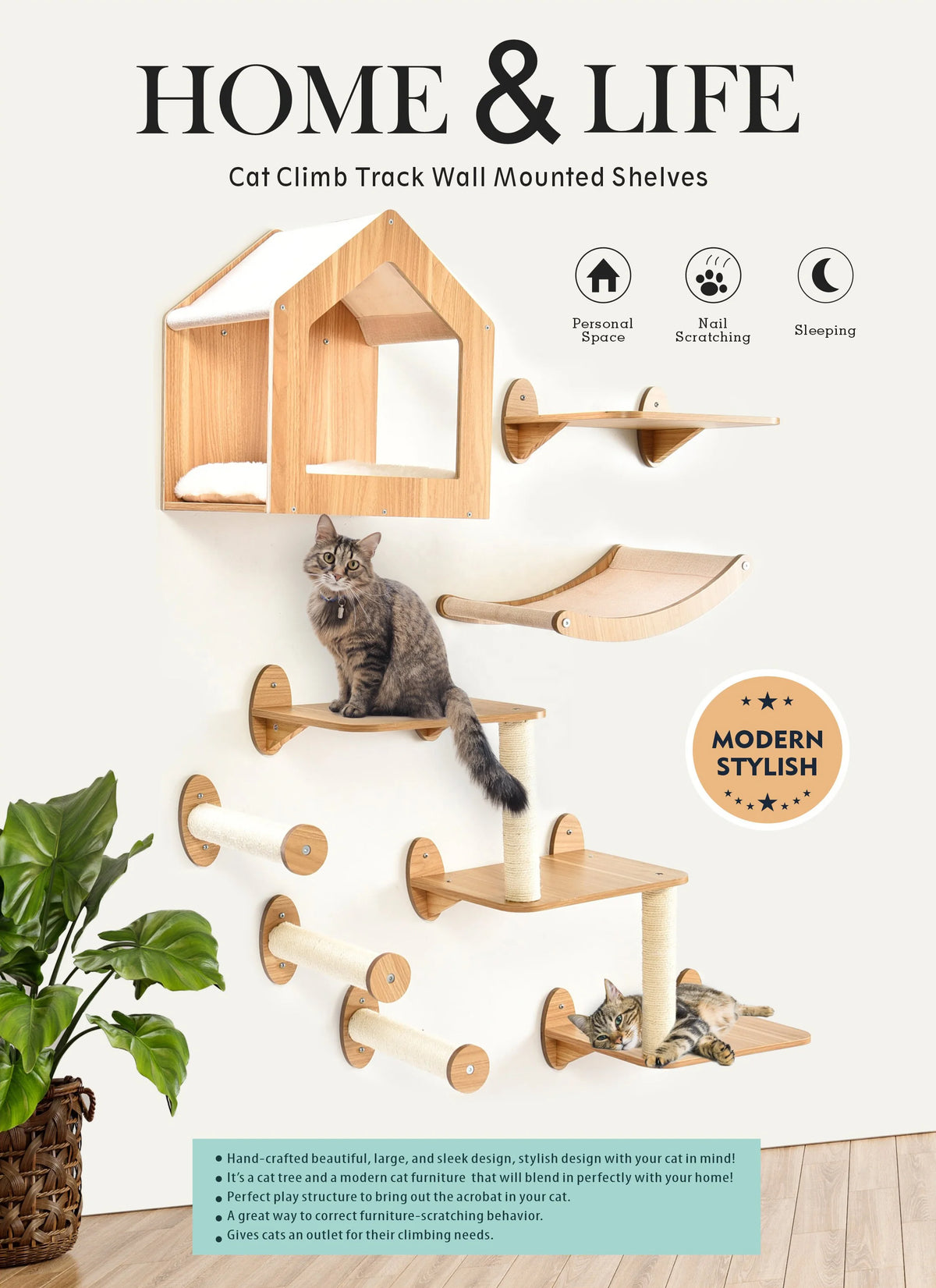 Wall-Mounted Cat Climbing Ladder - Cat Shelf Rails – photo 6