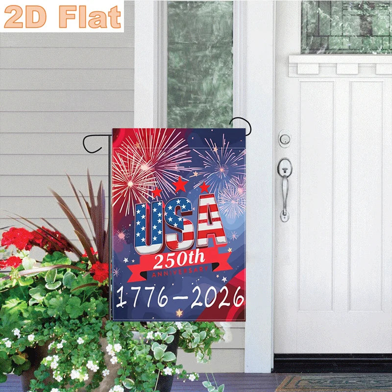 2D Flat 1pc USA 250th Cross Garden Flag, 12x18 Inch Double Sided Patriotic 4th of July Memorial Day Yard Decor