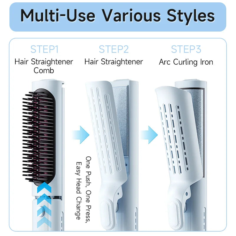 3-in-1 Multi-Function Hair Straightener - One Push Easy Head Change, Versatile Styling for Straight, Curly & Wavy Hair
