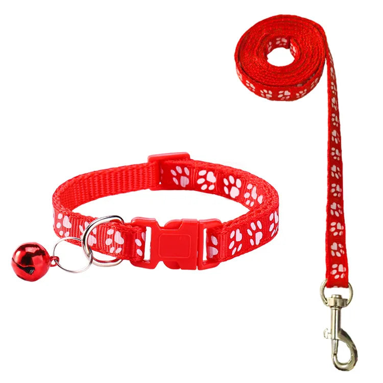 Cat Collar & Leash Set - Cartoon Paw Bell Collar for Kittens