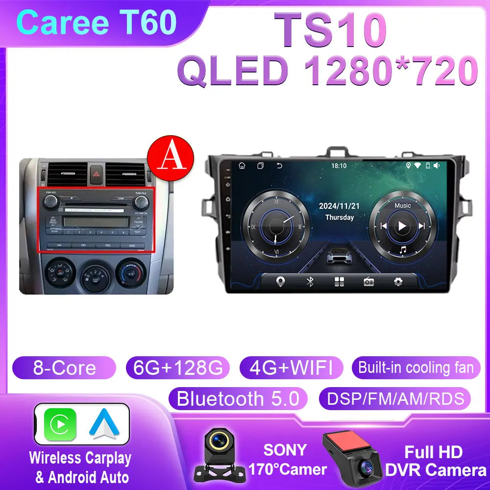 Android 14 For Toyota Corolla 2006 2007 2008 2009 2010 2012 2013 Carplay stereo Car Radio Navigation GPS Multimedia video NO DVD