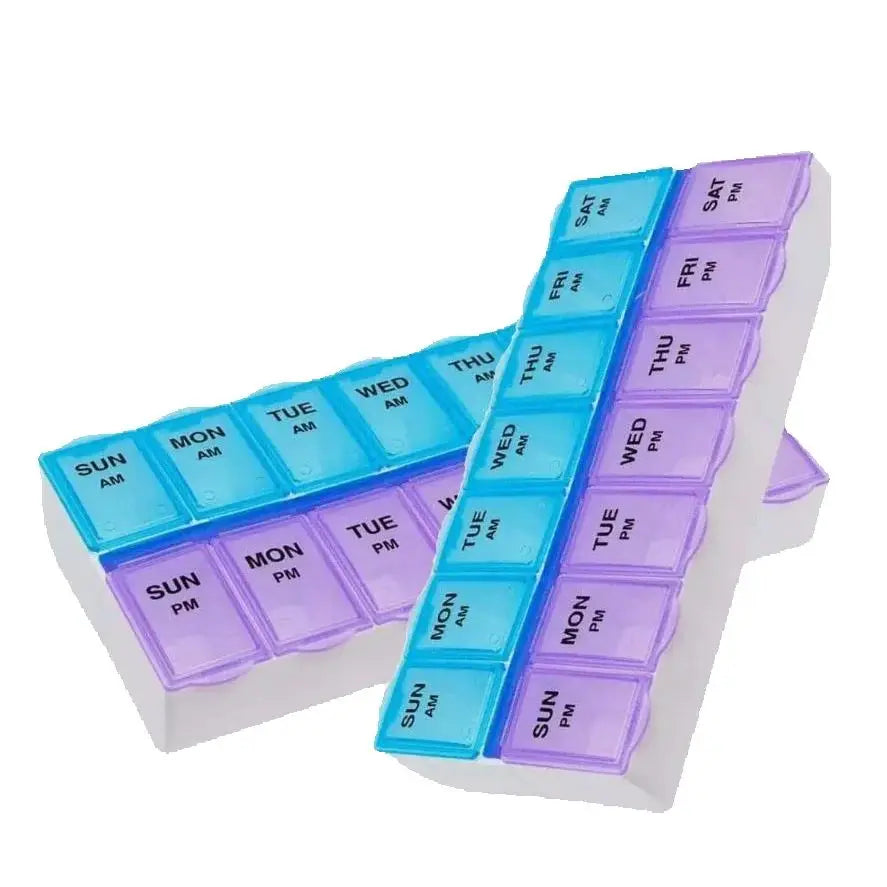 2PCS Weekly Pill Organizer - 14 Grids for Vitamins & Medicine