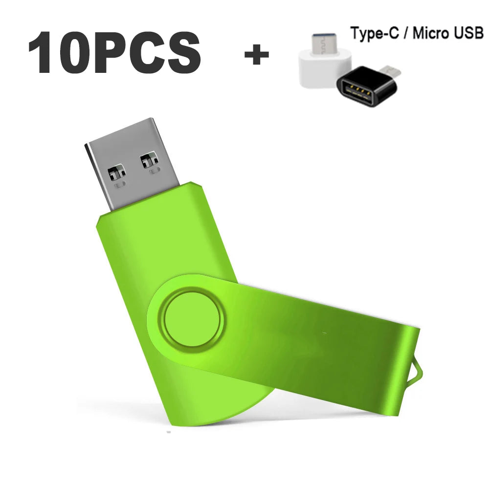 Color USB 2.0 Flash Drive 10-Pack — Bulk Mini Memory Sticks 4GB to 128GB