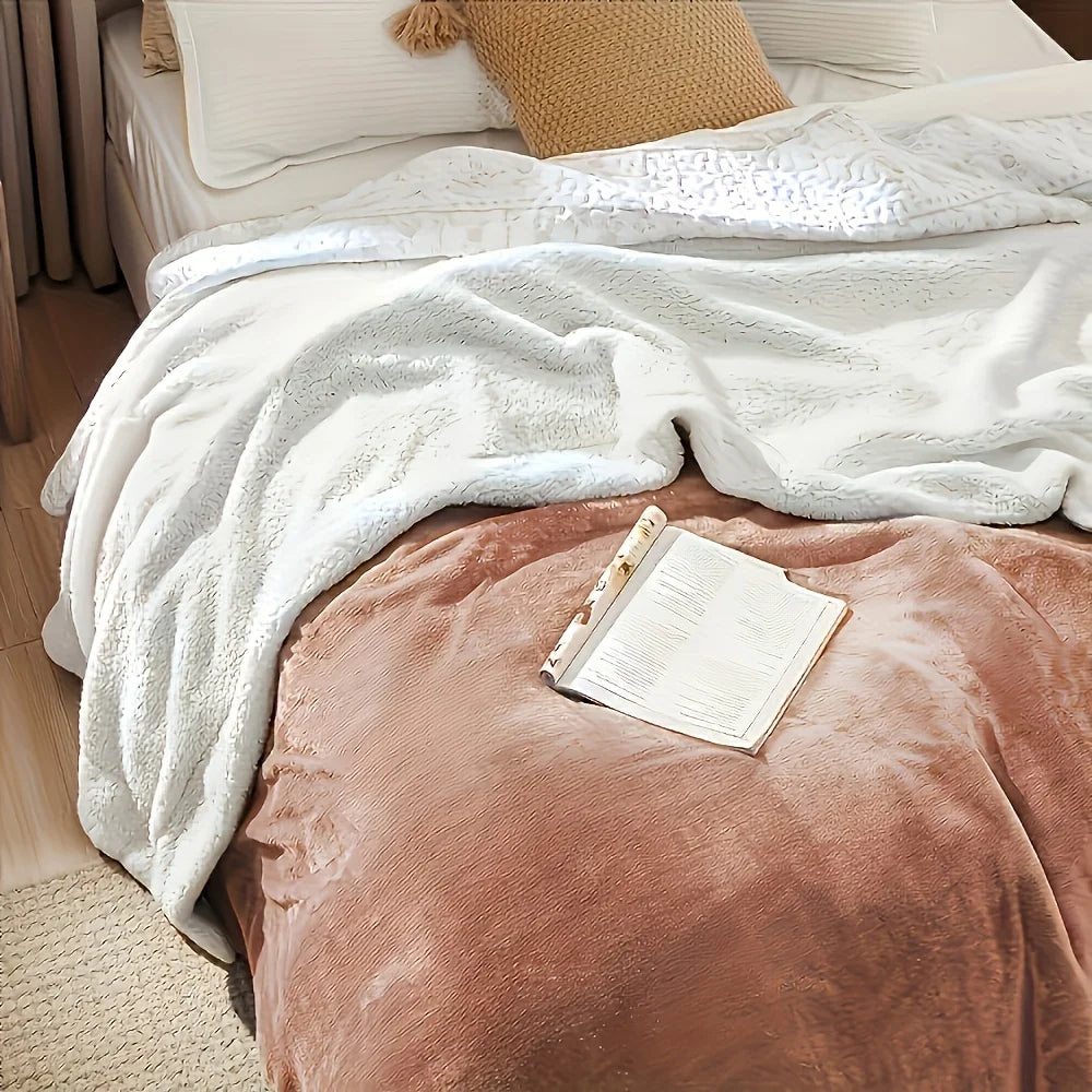 Sherpa Fleece Blanket, Reversible Fuzzy Plush Throw