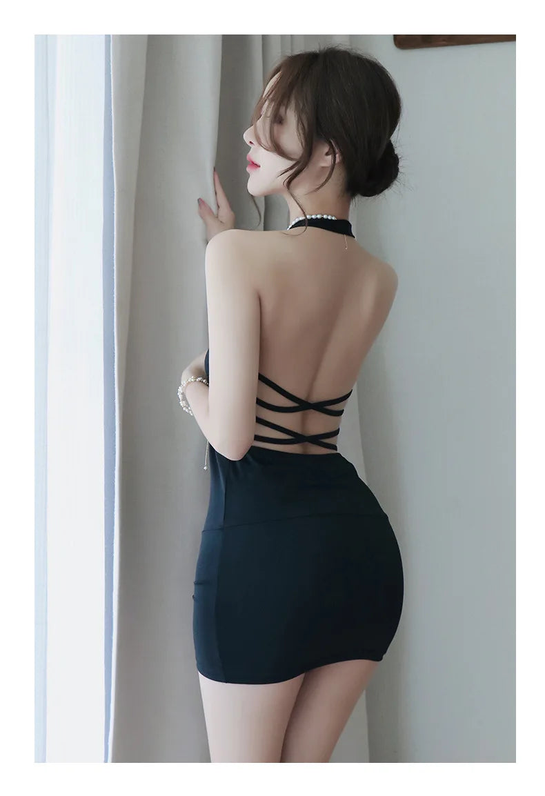 Summer Deep V backless Dress Women sexy uniform seductive nightclub attire secretary attire OL attire clothes Woman party dress