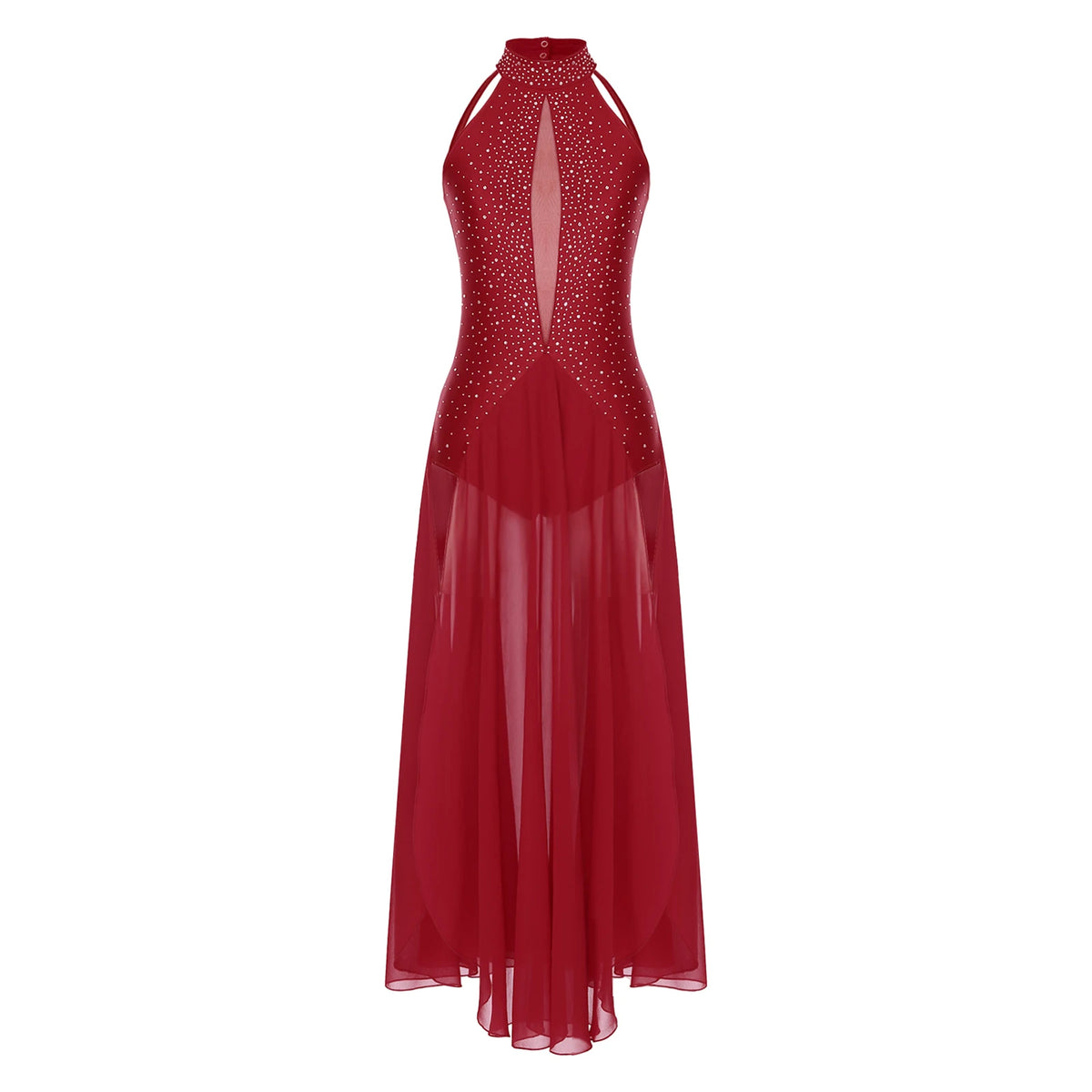Women's halter lyrical dance dress with rhinestone strappy back