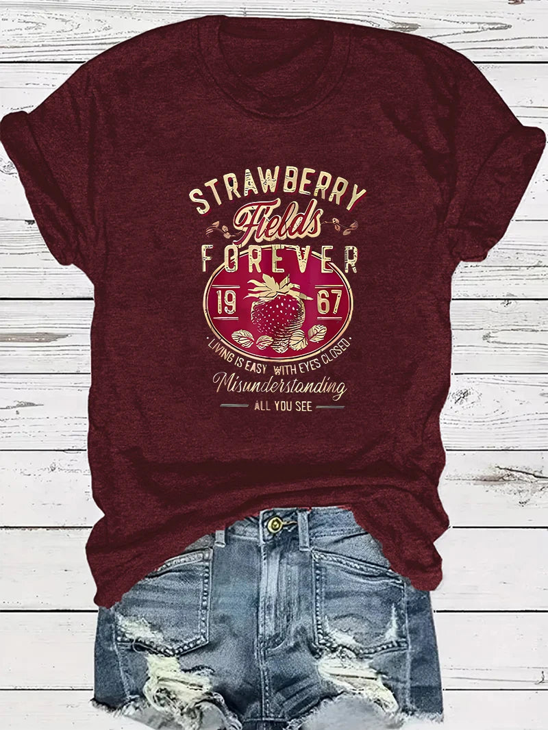 Women's Letter-Print Short-Sleeve T-Shirt — Casual Crew-Neck Summer Top