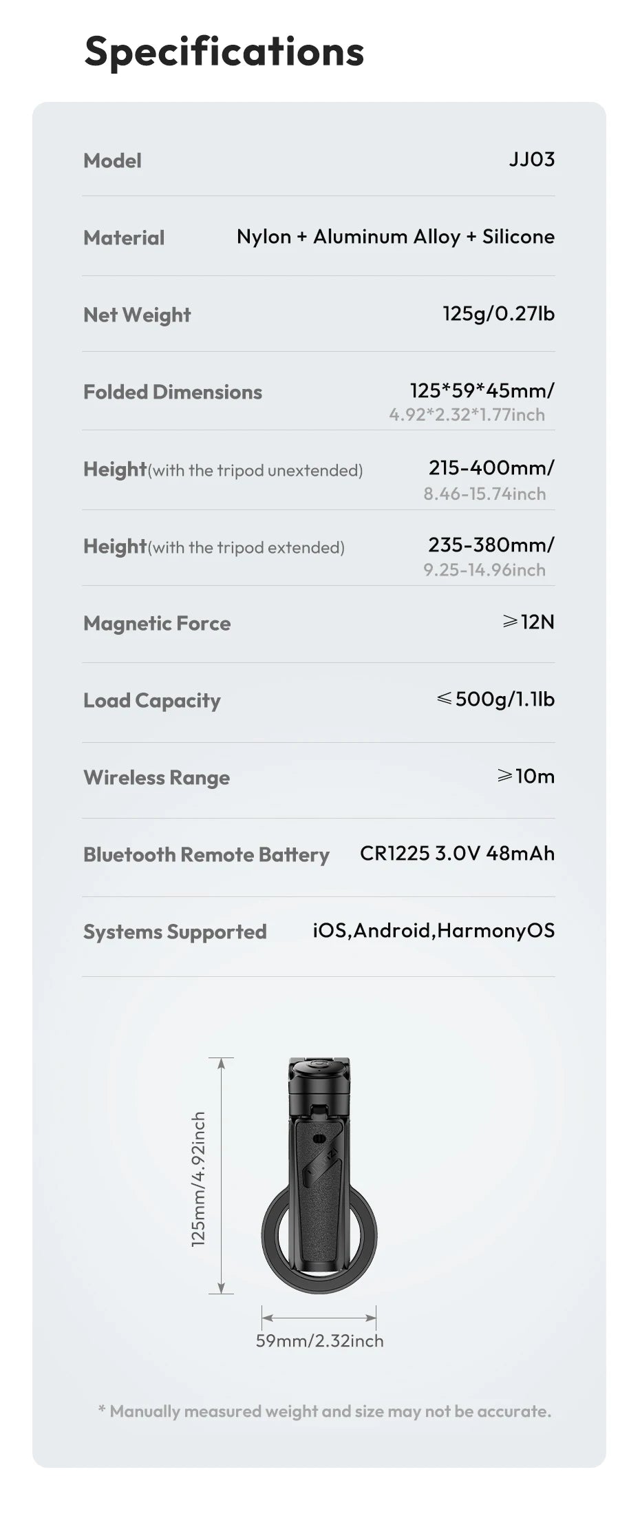 Ulanzi JJ03 Magnetic Phone Tripod Wireless Handle Selfie Stick Desktop Foot Suitable iPhone 16/15/14/13 Pro Max