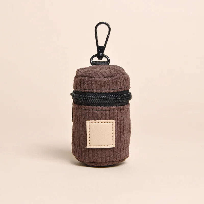 Corduroy Dog Poop Bag Dispenser with Hook - Fashion Walk Pouch