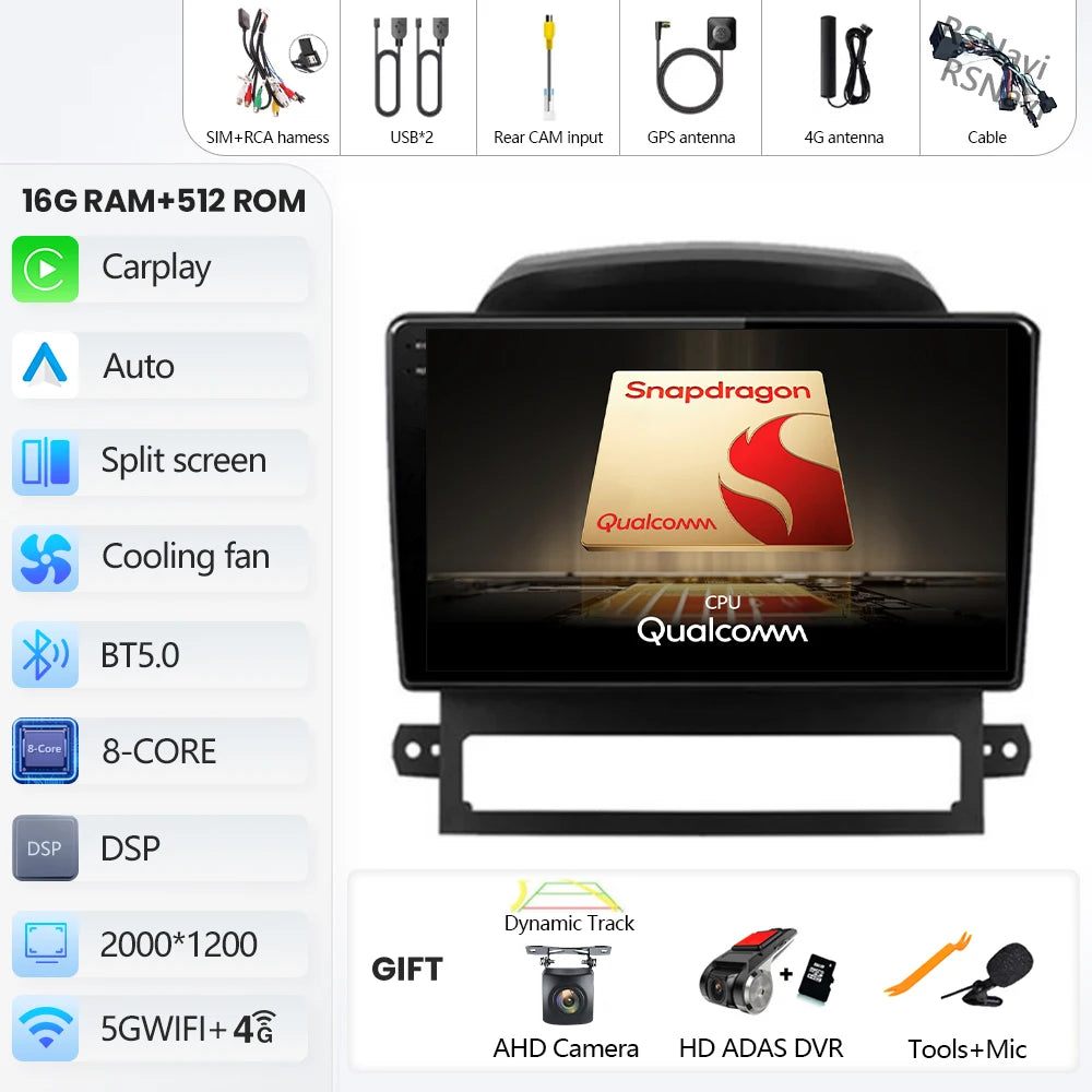 Android 16 Carplay Auto Multimedia Car Radio For Chevrolet Captiva 2008 2009 - 2012 Head Unit Autoradio Stereo Snapdragon Player
