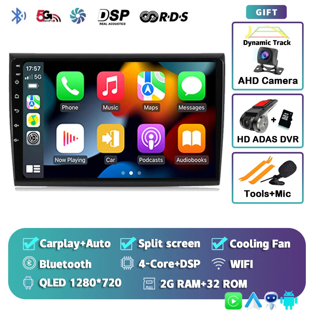 Car Stereo with Apple CarPlay & Android Auto, Compatible with Fiat Bravo 198 II (2007-2014)