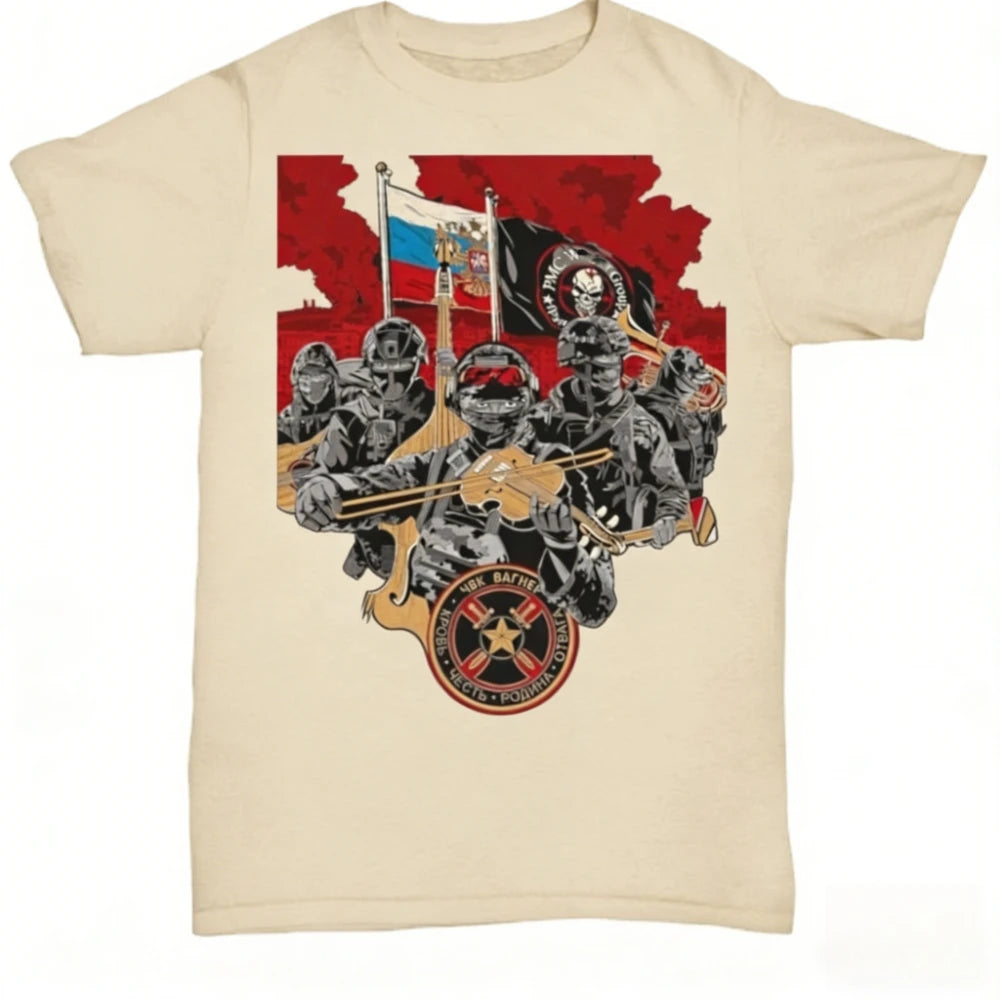 2026 New Wagner Commando Battle of Bachmut Commemorative Print High Quality Men's Short Sleeve Crew Neck Comfortable Loose Tee