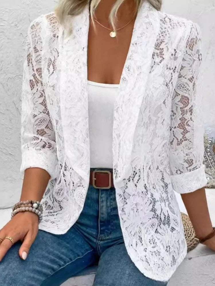 Women's Lace Hollow Out Cardigan Long Sleeve Open Front Jacket