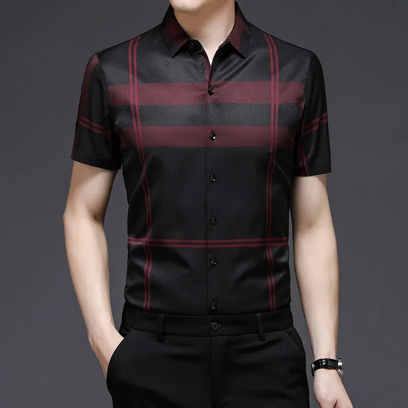 Men's Printed Short-Sleeve Shirt - Wrinkle-Resistant No-Iron Casual
