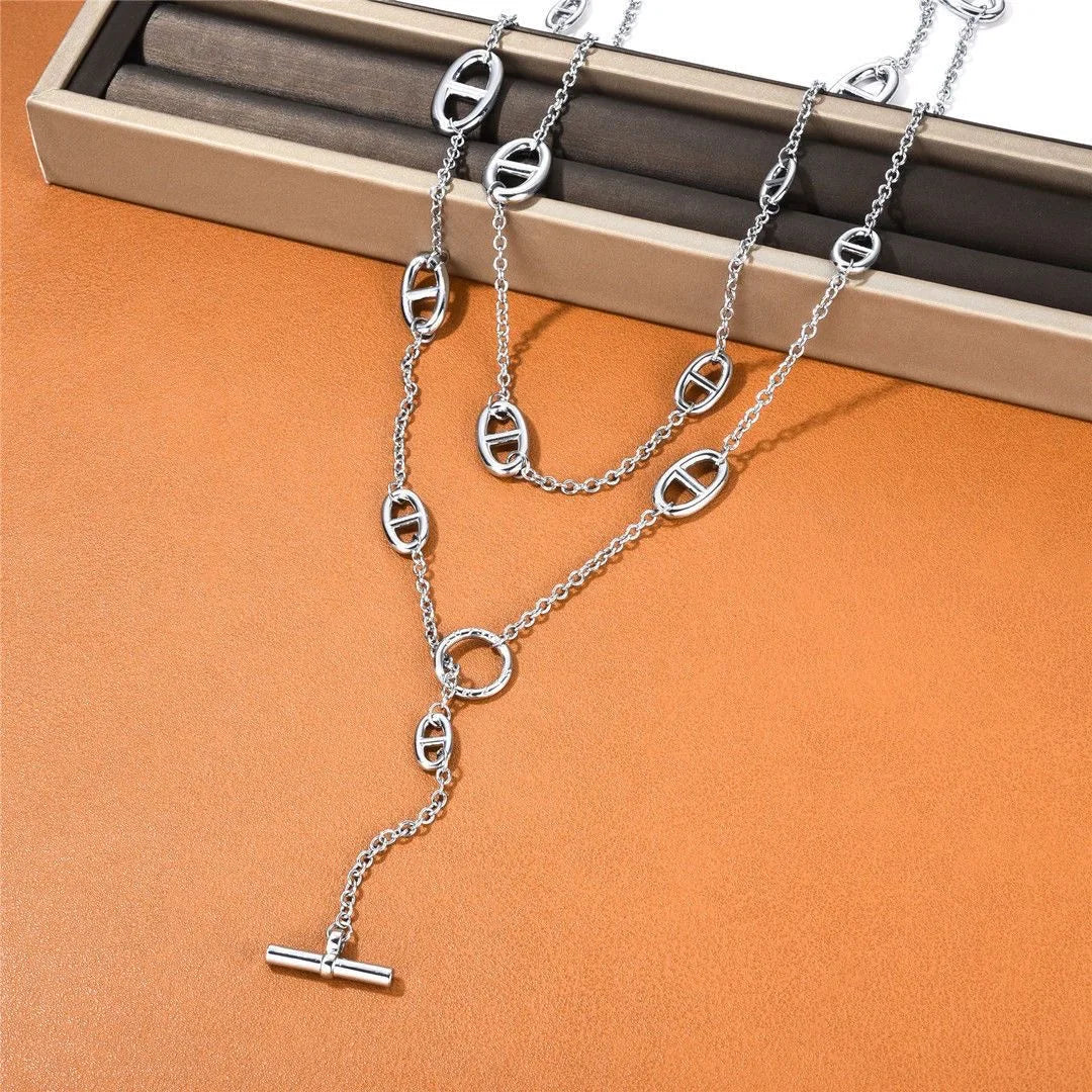 Stainless Steel Couple Necklace — Convertible Layered Bracelet