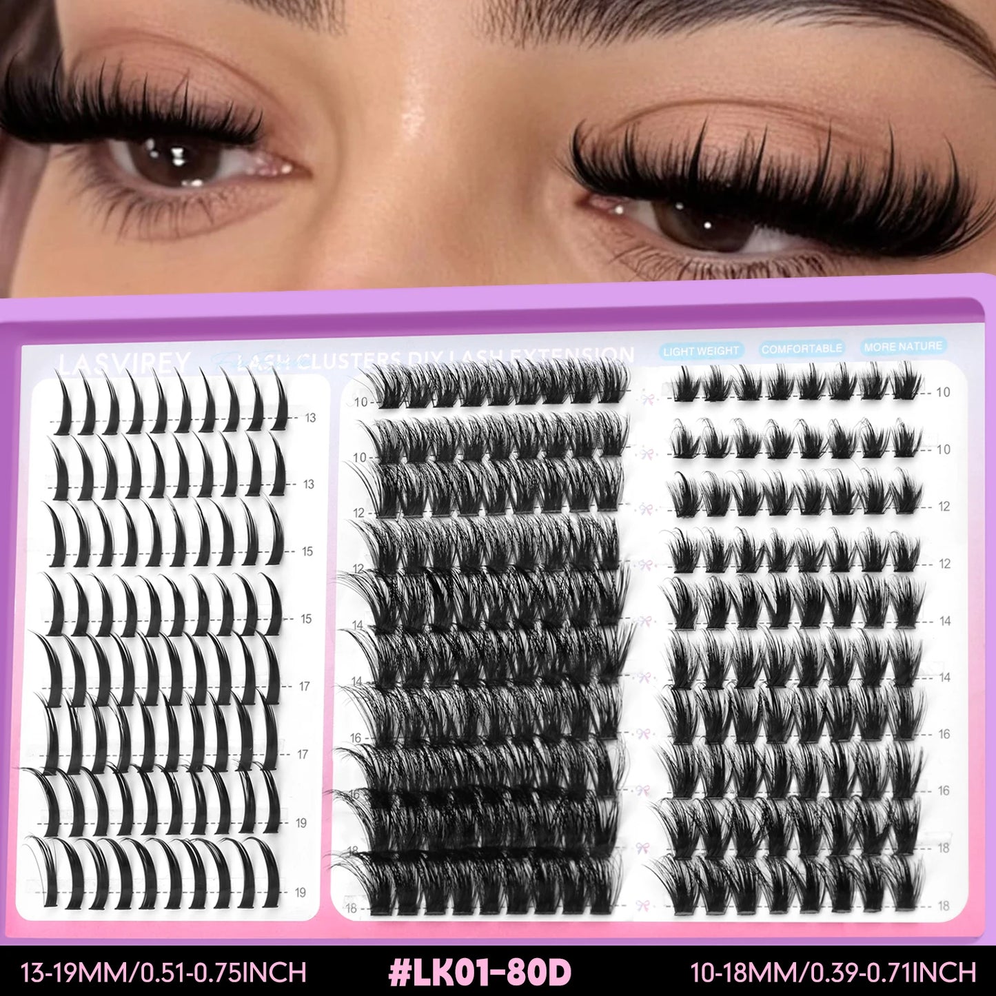 LASVIREY DIY Spiky Cluster Lashes – 3-in-1 Fluffy Volume Individual Eyelash Extensions | Mixed Styles