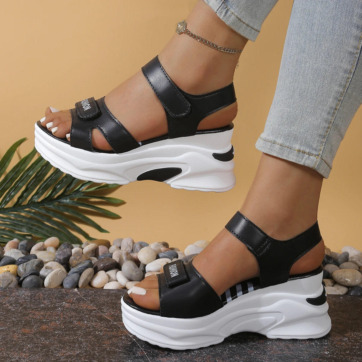 Platform Wedge Sandals for Women — Lightweight Velcro Summer Beach Shoes