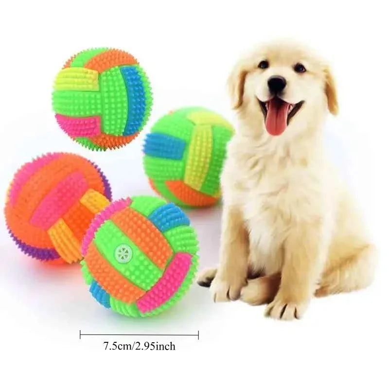 Glowing Bouncy Ball with Whistle Sound Elastic Chew Toy for Dogs Teeth Cleaning Massage Ball Safe Pet Toys Stress Relief Gift
