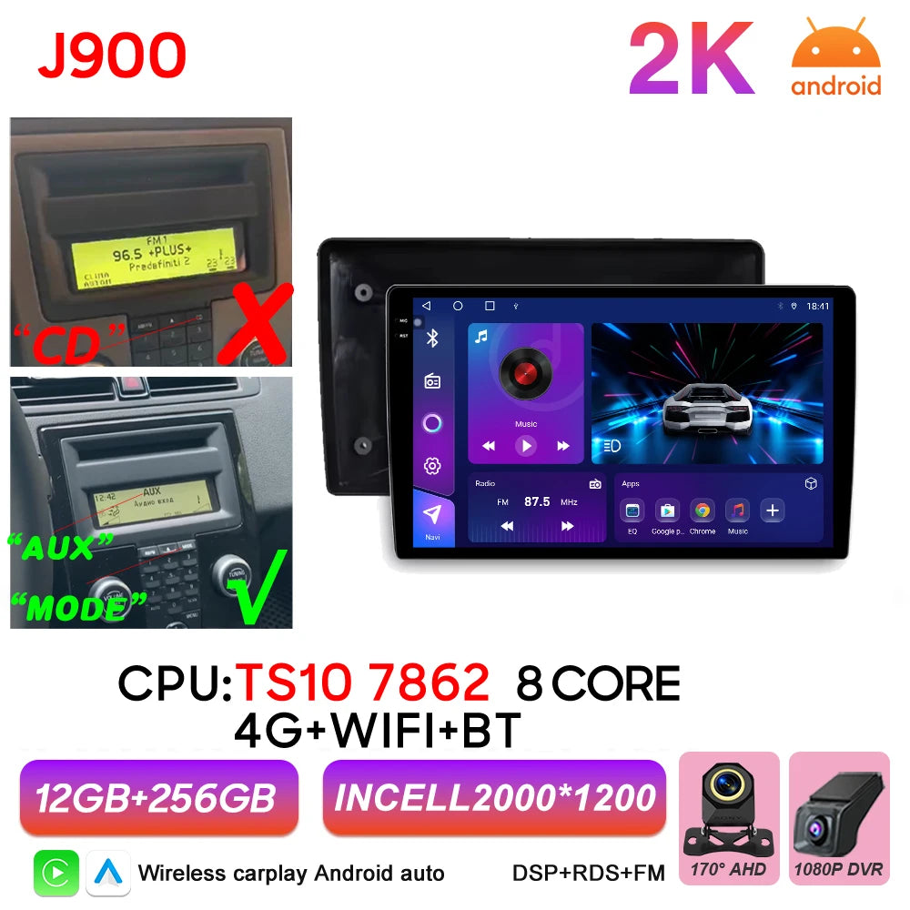 Car Stereo with Apple CarPlay & Android Auto, Compatible with Volvo C30 S40 V50 & C70
