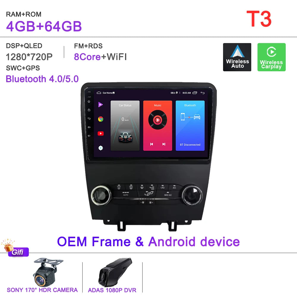 Car Stereo with Apple CarPlay & Android Auto, Compatible with Ford Mustang (2010-2014)