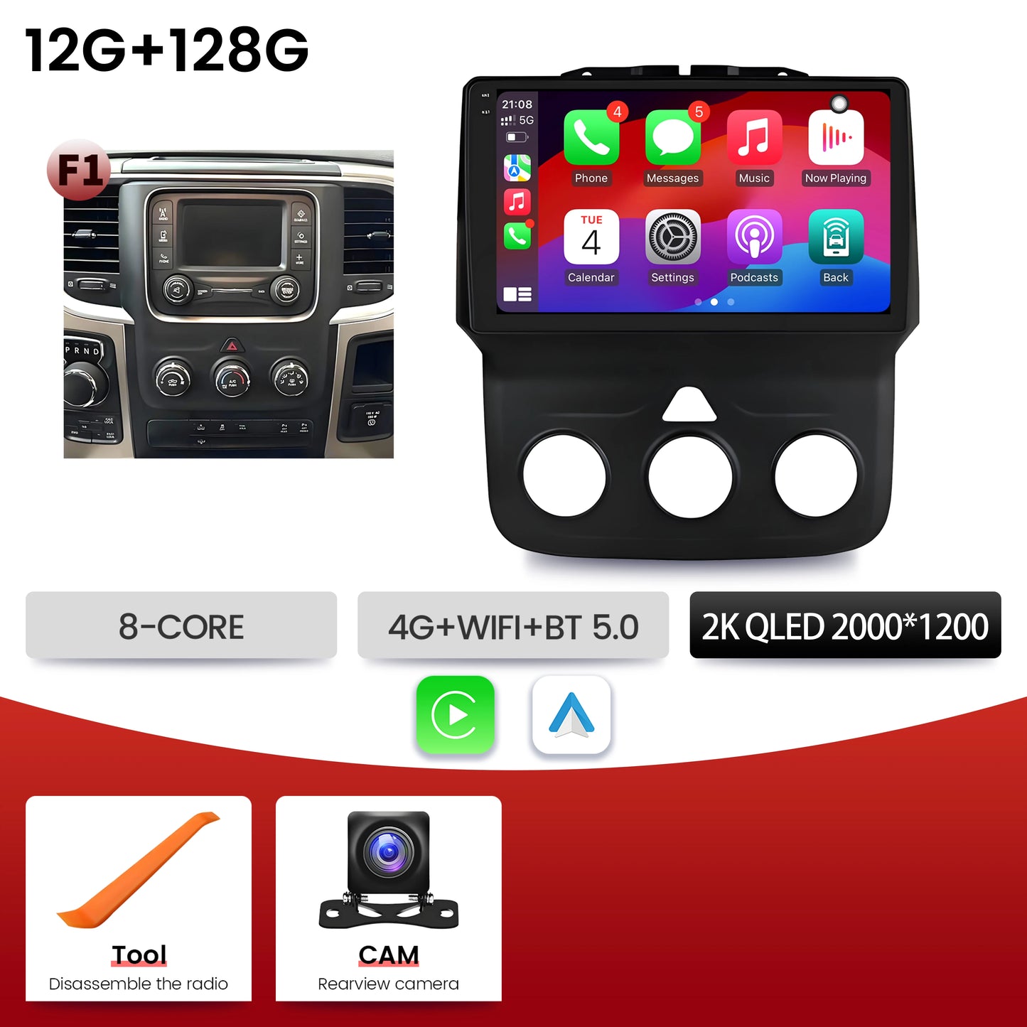 9" Car Radio For Dodge RAM 1500 2500 2013-2019 Android 16 Wireless BT Carplay Multimedia Navigation Touch 2K QLED Screen