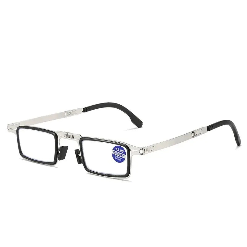 Steel Folding Reading Glasses Set — Blue Light Filter, Silver Frame