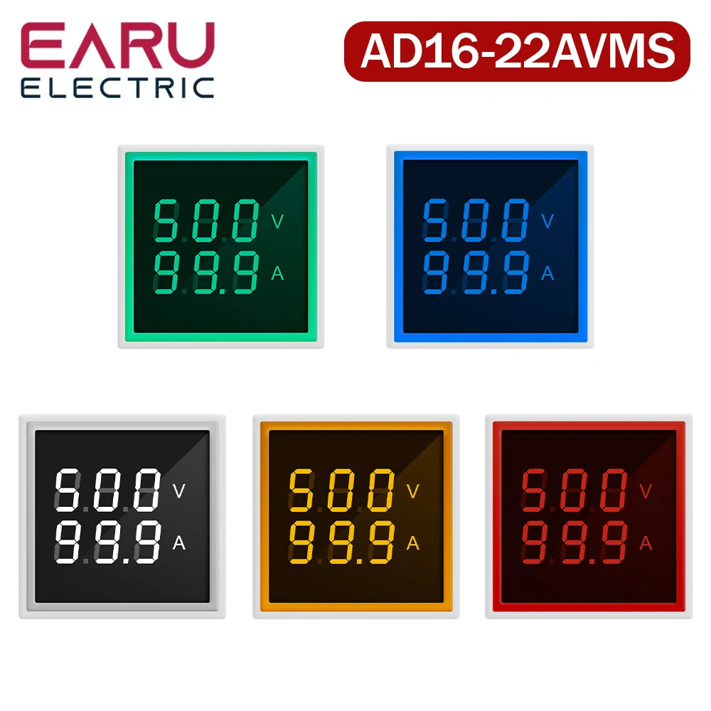 22MM AC 20-500V 0-100A Mini LED Digital Voltmeter Ammeter Hertz Meter Signal Lights 220V Voltage Current Meter Volt Amp Tester