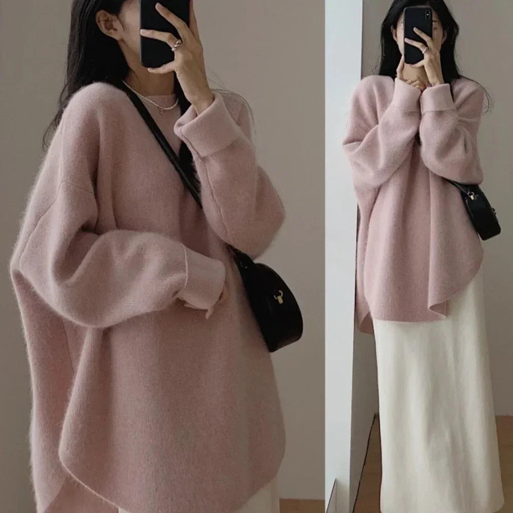 Women's Sweater Long Red Knit Tops for Woman Pullovers Autumn Winter 2025 Y2k Fashion Korea Sleeve Jersey New Collection in Cold