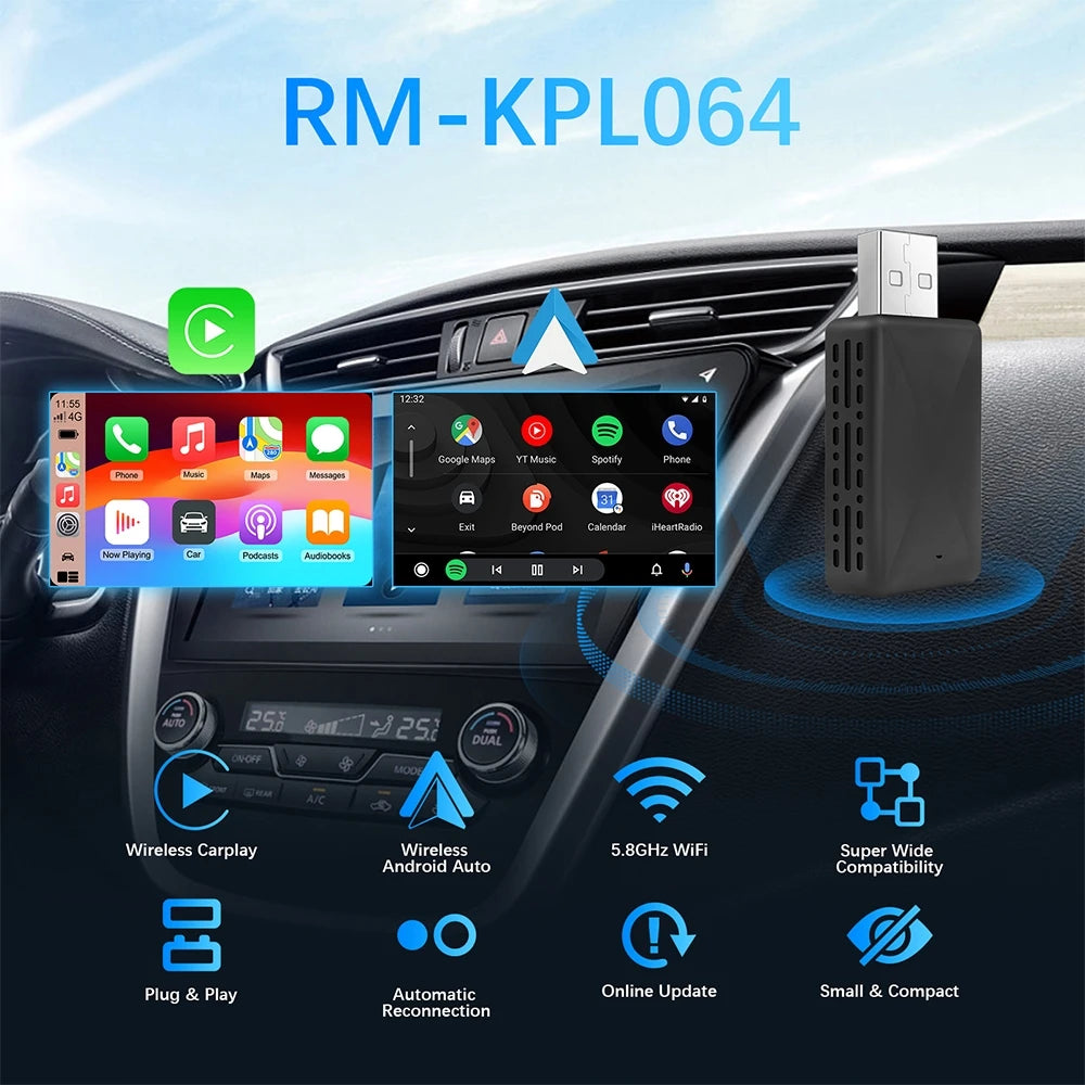 Wireless CarPlay & Android Auto Adapter, Compatible with Kia Sportage, K5, Carnival, Soul & Seltos