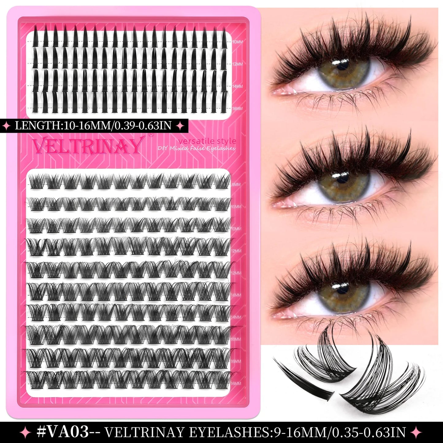 VELTRINAY Fluffy Lash Clusters Manga Lashes Spikes Lashes Mixed Lash Tray Natural Faux Mink Lashes Eyelashes Extension Makeup