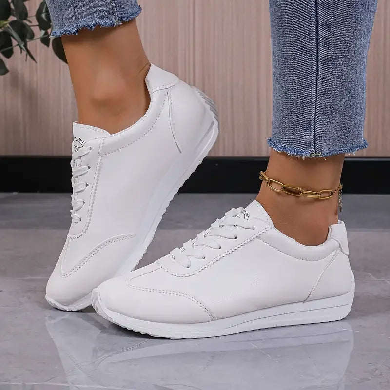 Vulcanized Running Sneakers for Women — Round-Toe Lace-Up Casual Campus Shoes