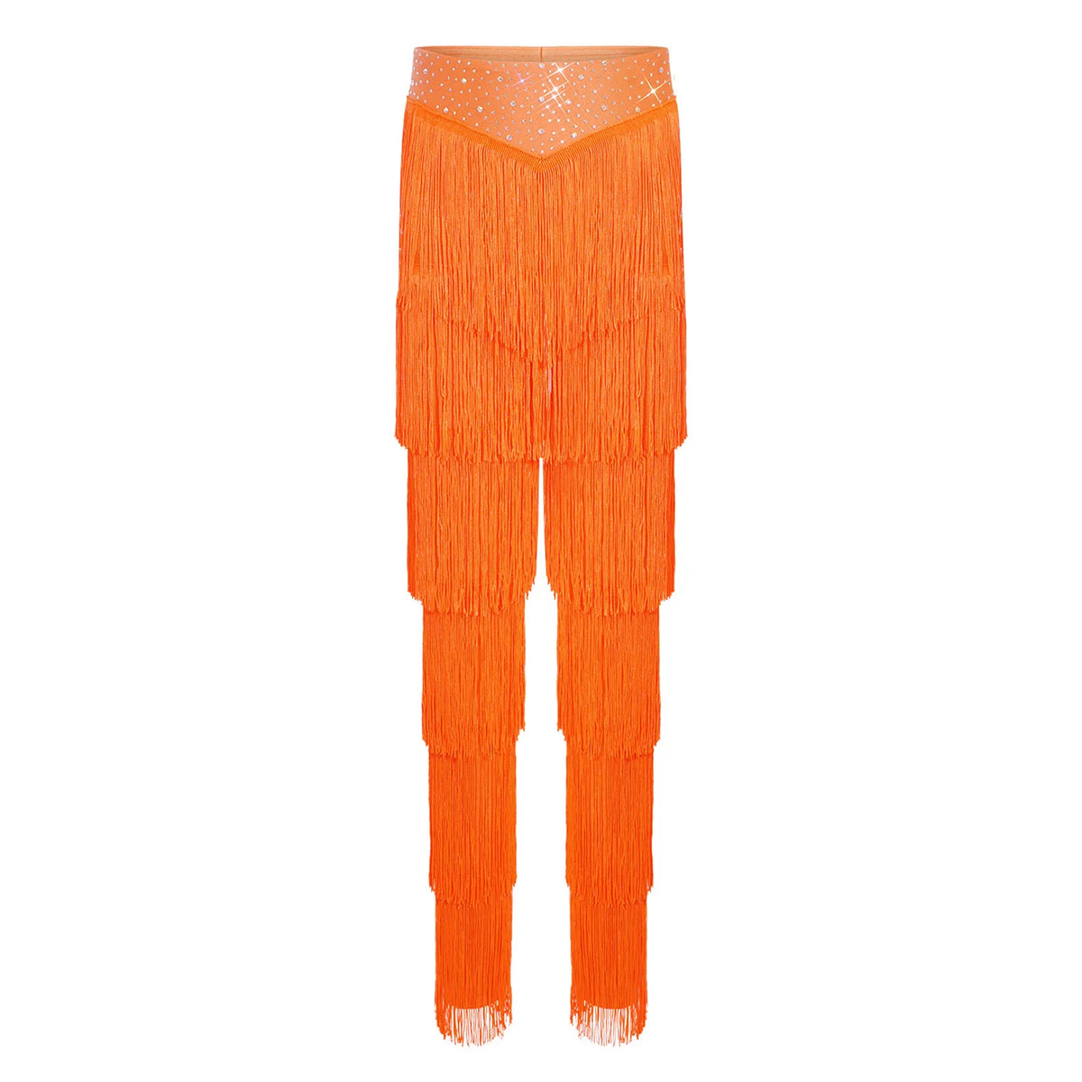 Girls tiered fringe Latin dance set with pants