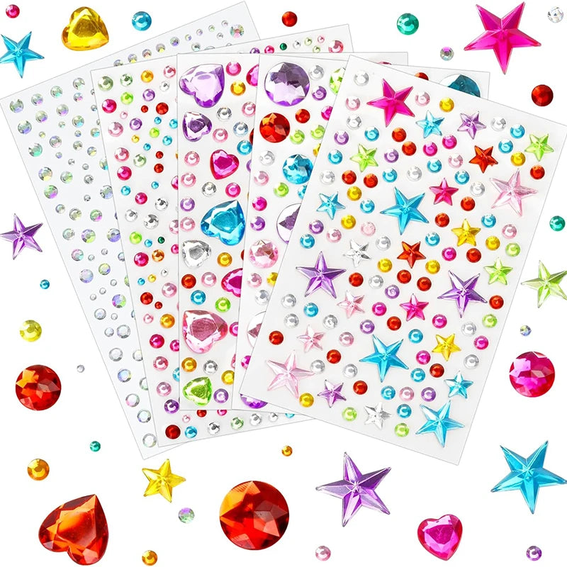 Gem Stickers,Self-Adhesive Face Jewelry Sticker, Acrylic Gems DIY Crafts, Sparkle Heart-Shaped Rhinestone Party Holiday Supplies