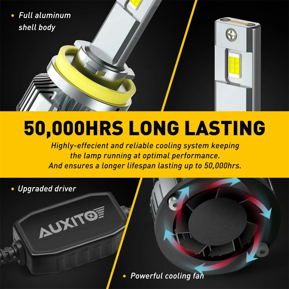 AUXITO 2Pcs 30000LM 100W H8 H11 LED High Power LED Headlight Bulb Canbus 9012 9005 HB3 9006 HB4 H7 Head Light Lamp with Fan