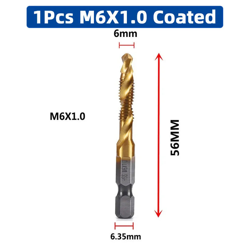 MMAlto HSS Titanium-Coated Metric Tap Set – M3 M4 M5 M6 M8 M10 | Screw Thread Machine Compound Tap | Individual & 6-Piece Sets