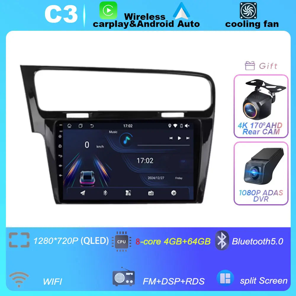 10" For Volkswagen VW Golf 7 MK7 GTI 2013-2017 Android 16 Carplay Car Radio Multimedia 8 CORE IPS QLED Navigation GPS 5G WIFI BT