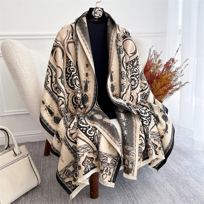 Women's Chunky Pashmina-Style Shawl - Thick Winter Poncho Wrap - photo 8