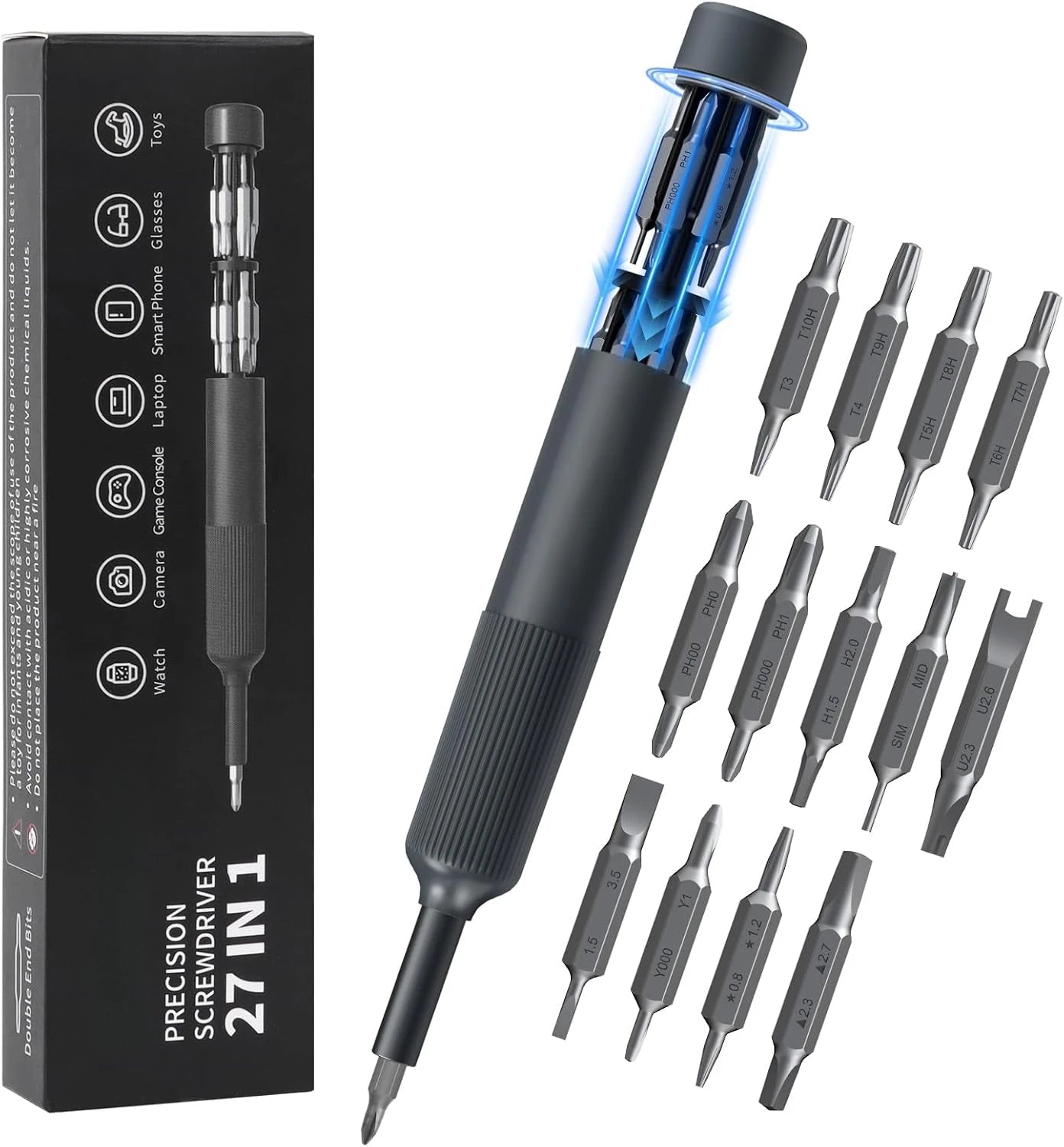 27 in 1 Precision Screwdriver Set Magnetic Bits Pen Style Manual Repair Tools Kit for Eyeglass Watch PC Jewelers Laptop iPhone