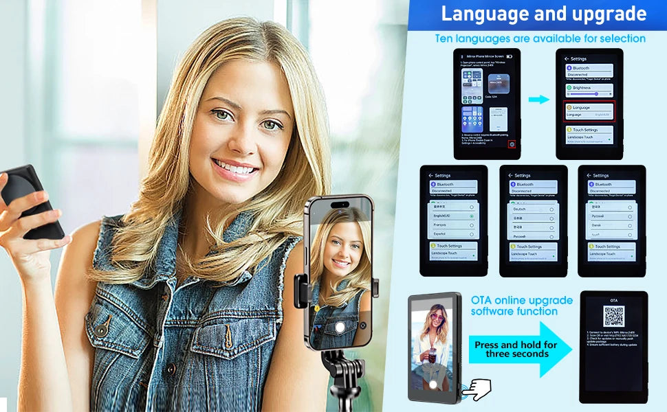 Phone Selfie Monitor Touchscreen Wireless Magnetic Mount Vlog Phone Rear Camera Selfie WiFi Bluetooth Connection for Selfie Live