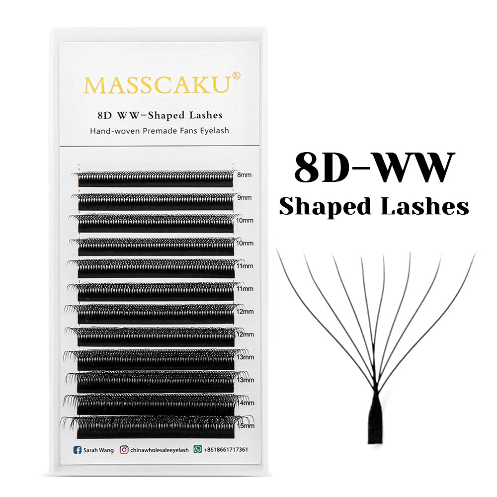 MASSCAKU W-Shaped Premade Fan Eyelash Extensions – 0.07mm 8-15mm