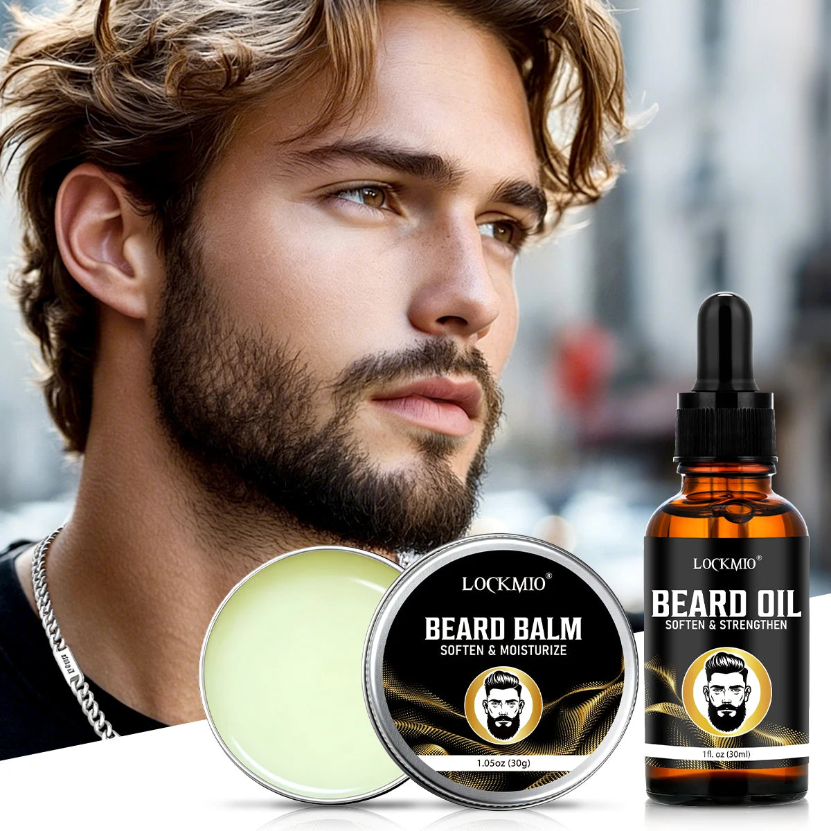 LOCKMIO Beard Growth Oil & Balm Set — Moisturizing Beard Care