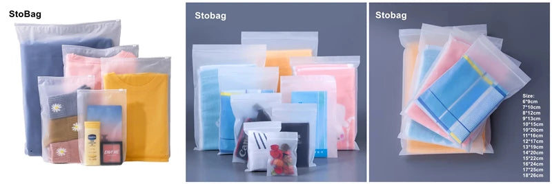 StoBag Frosted Matte Plastic Clothing Packaging Zipper Bag Zippered Shipping Sealed Underwear Socks Storage Reusable Pouch