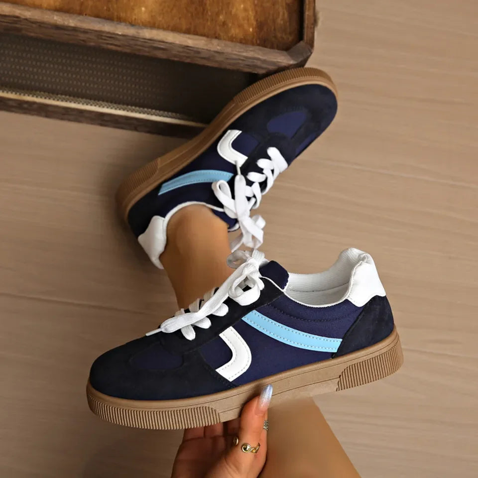 Lightweight Sports Sneakers for Women — Mixed-Color Lace-Up Casual Trainers
