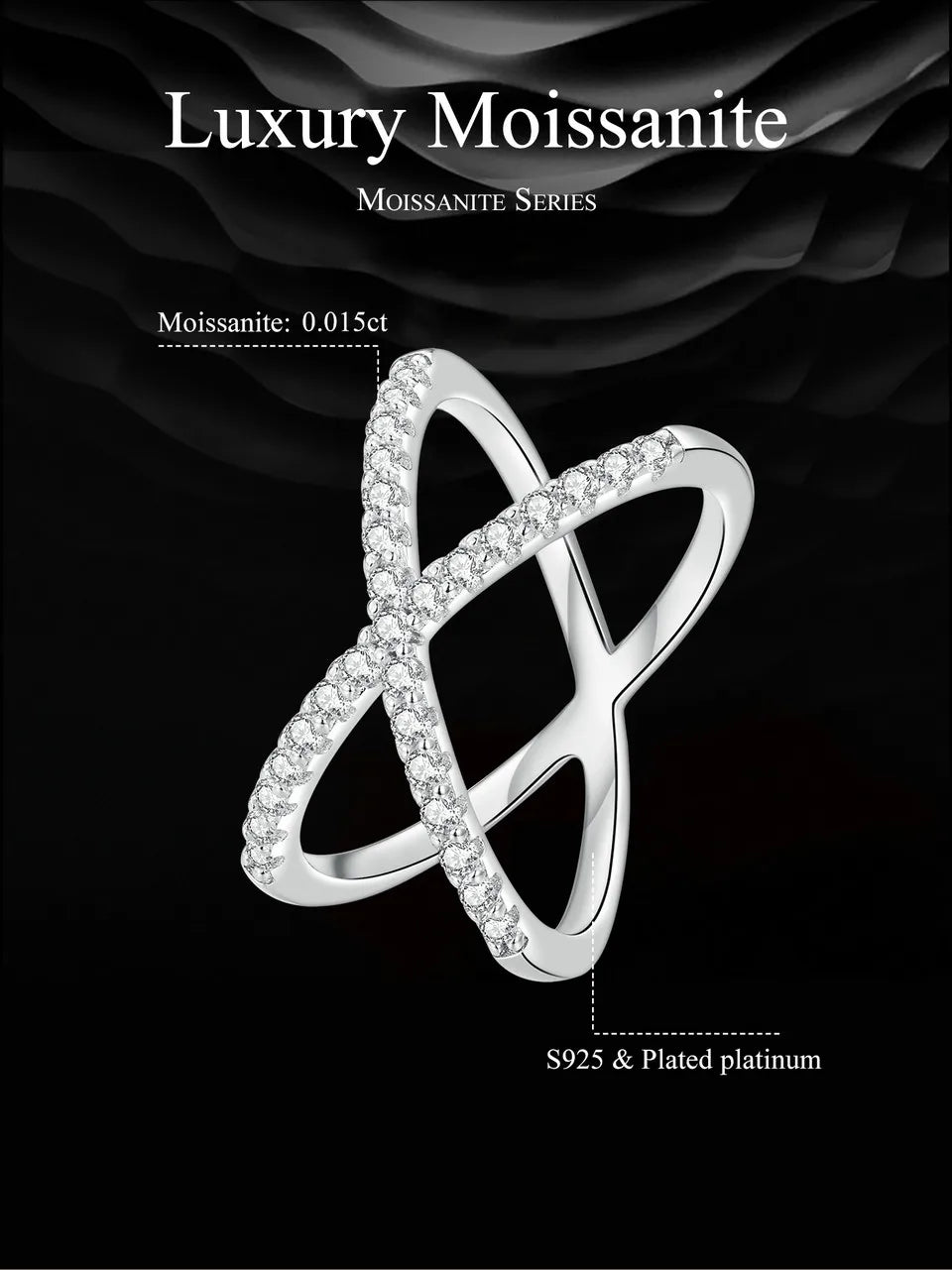 BAMOER Moissanite Criss Cross Wedding Band for Women, D Color VVS1 Moissanite Stackable X Promise Ring Wedding Fine Jewelry