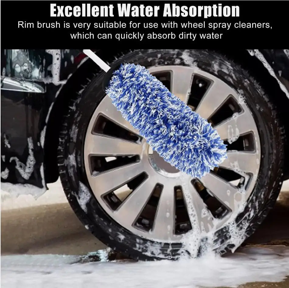 New Microfiber Car Wash Wheel Cleaning Brush Soft Plush Non-Slip Handle Tire Rim Brushes Car Detailing Duster Removal Tool