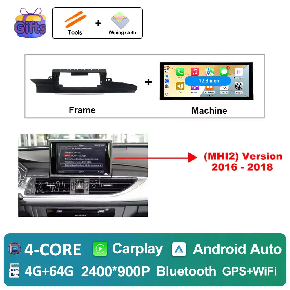 12.3" Android Screen for Audi A6 C7 & A7 (2012–2018) — Wireless CarPlay, Android Auto, QLED, GPS, WiFi
